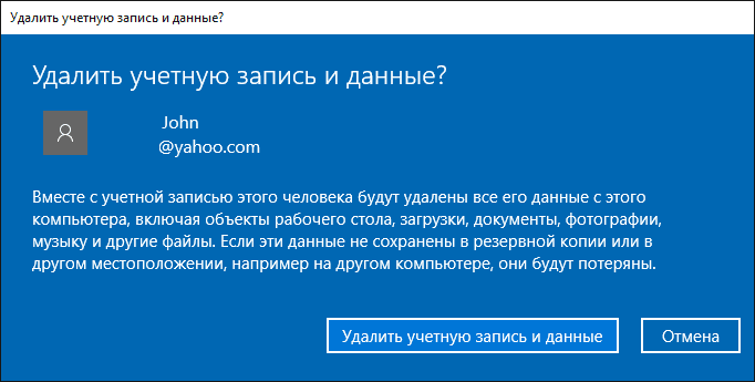 Удаление учетной записи
