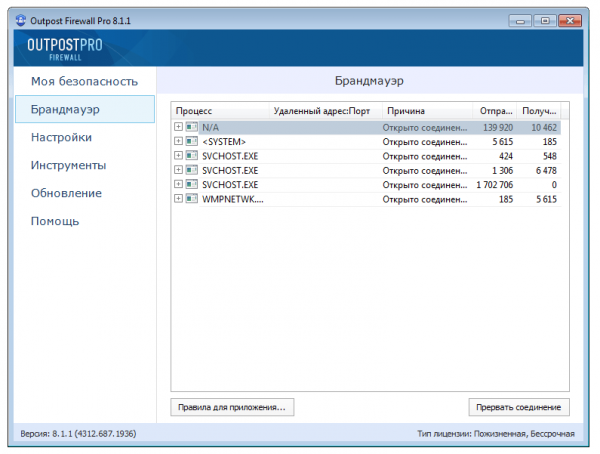Избирательное блокирование процессов Windows в Agnitum OP Firewall