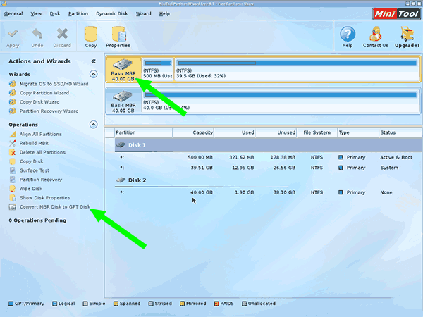 Окно программы Minitool Partition Wizard