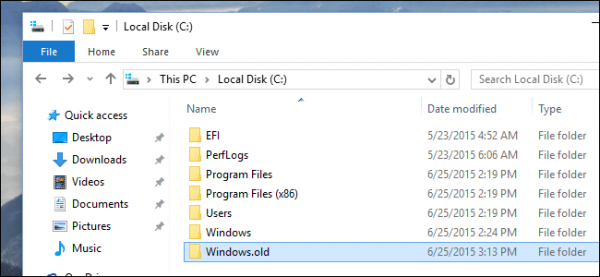 Папка с предыдущей версией Windows