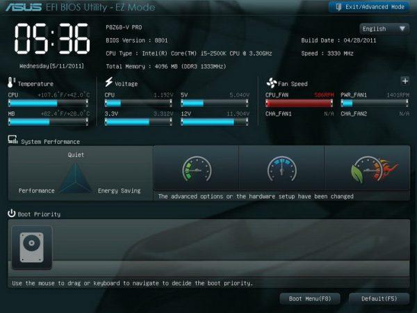 Общий вид системного интерфейса UEFI