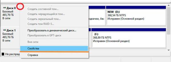 Окно программы «Управление дисками» с информацией об установленных дисках