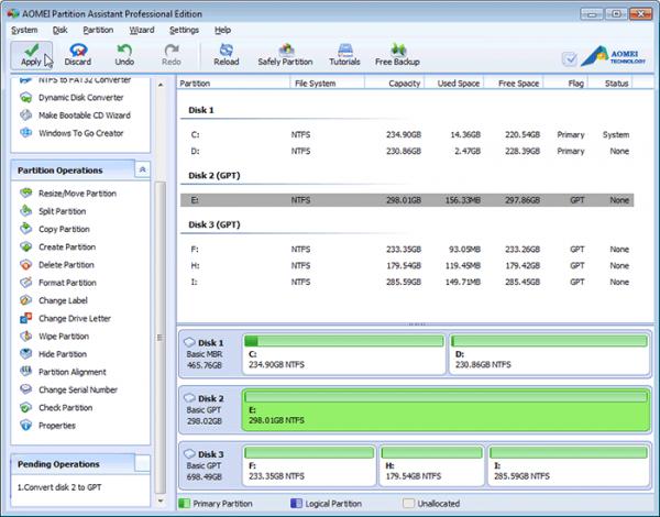 Окно утилиты AOMEI Partition Assistant