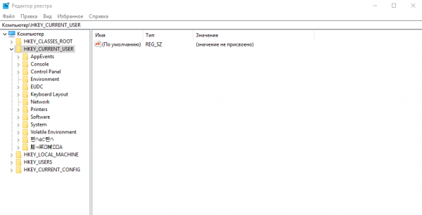 Папка HKEY CURRENT USER