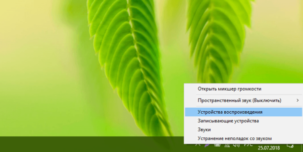 Контекстное меню иконки «Динамики»