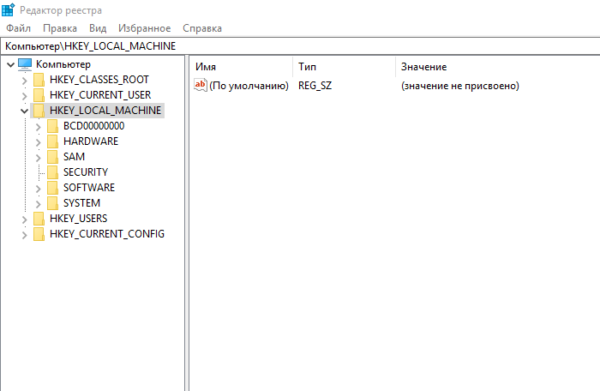 Папка HKEY_LOCAL_MACHINE