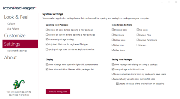 Вкладка Settings