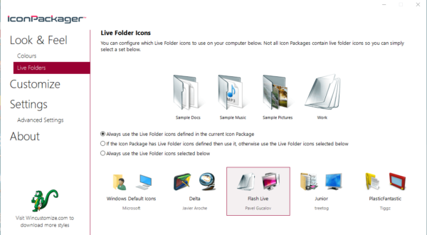Вкладка Live Folders