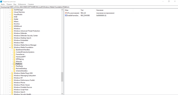 Создание параметра EnableFrameServerMode