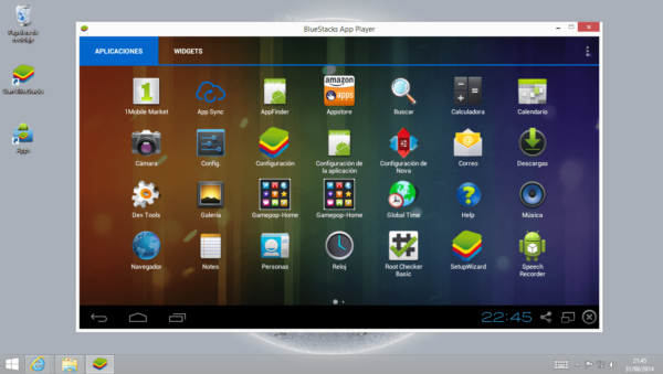 Меню эмулятора Android