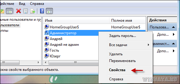 Администратор: Свойства