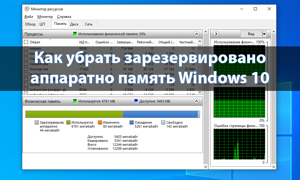 Как убрать зарезервировано аппаратно память Windows 10