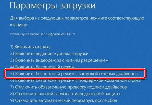 Загрузка в безопасном режиме с поддержкой сети