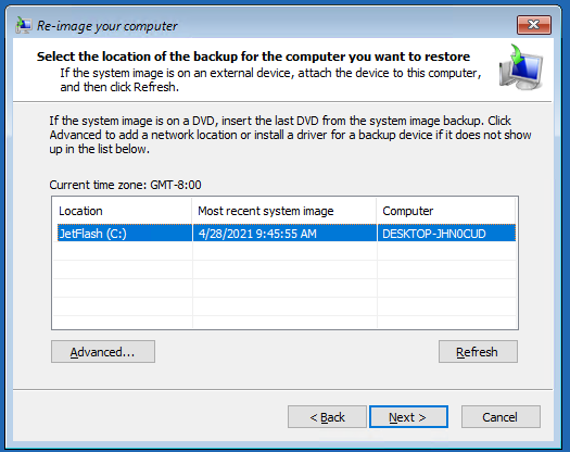 выбрать резевную копию Windows