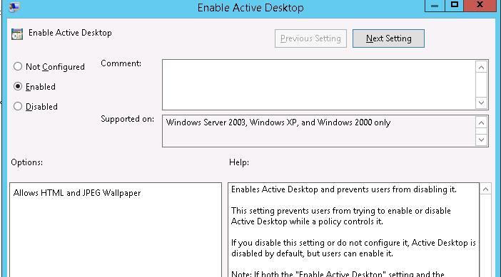 Включить Active Desktop
