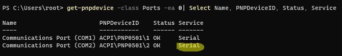 powershell: получить название процессов и служб использующих COM порты в windows 
