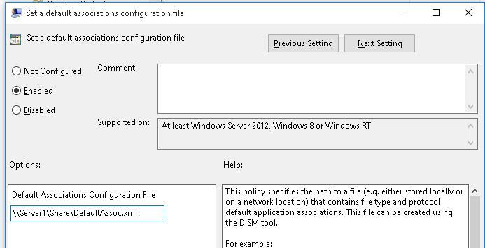 default association configuration file