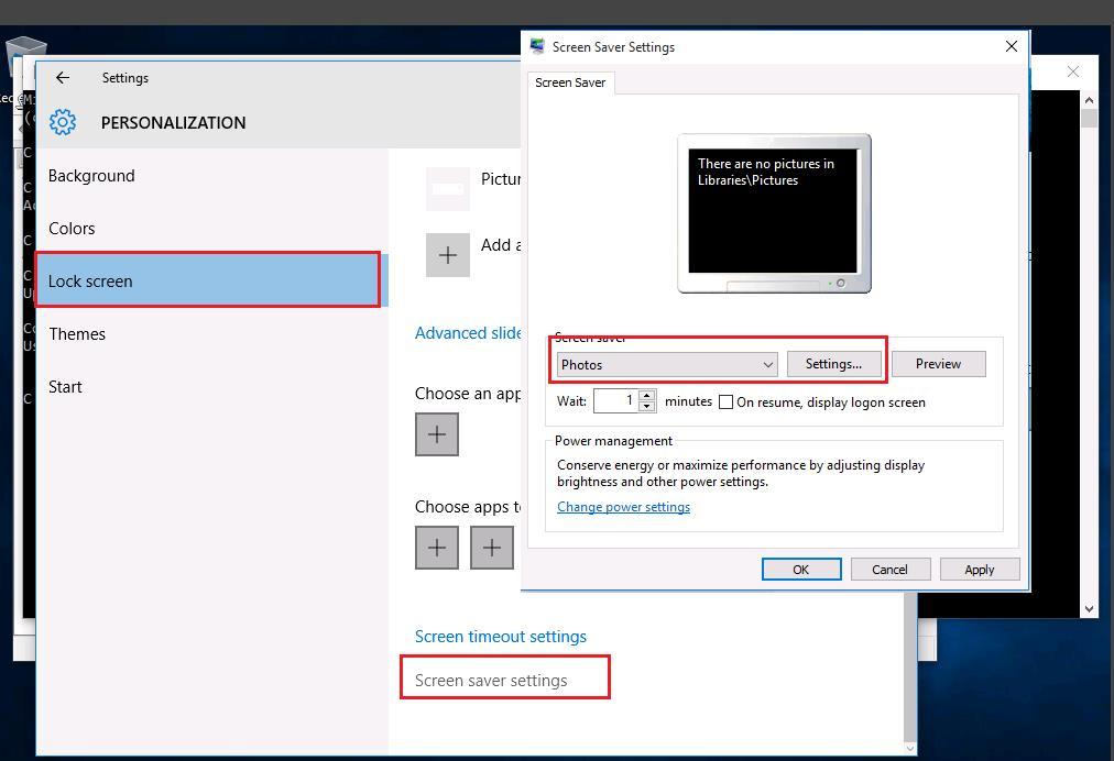 windows 10 - настройки сринсейвера