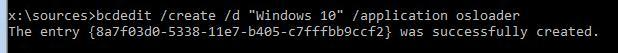 The entry {8a7f03d0-5338-11e7-b495-c7fffbb9ccfs} was successfully created.