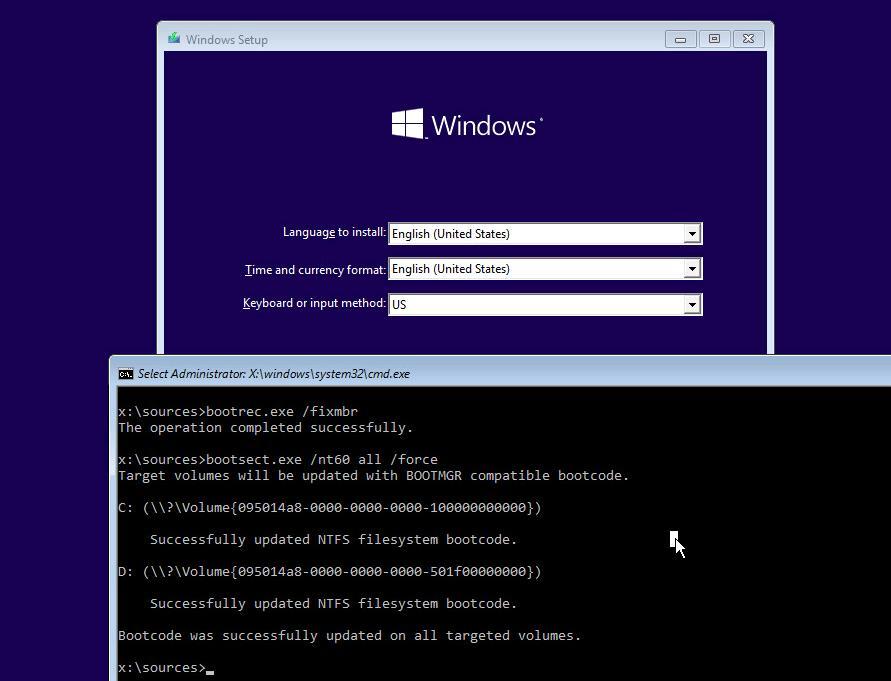 bootsect.exe nt60 all force