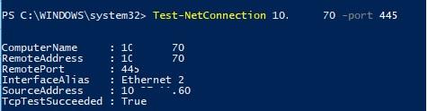 test-net-connection проверить доступность компьютера по SMB