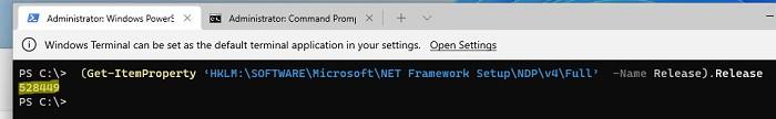 получить номер релиза net framework из консоли powershell