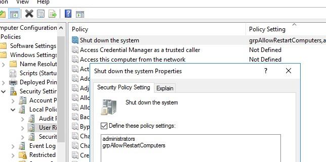 групповая политика разрешить перезагрузку windows