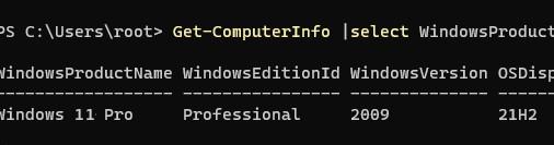 powershell Get-ComputerInfo получить номер билда и редакцию windows