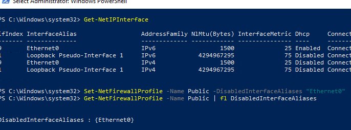 Set-NetFirewallProfile - изсенить настройки профиля Firewall