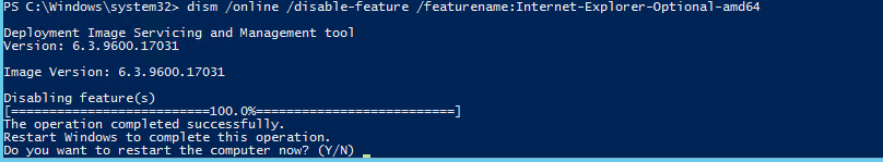 DISM удалить компоненты IE 11 в Windows (Internet-Explorer-Optional-amd64)