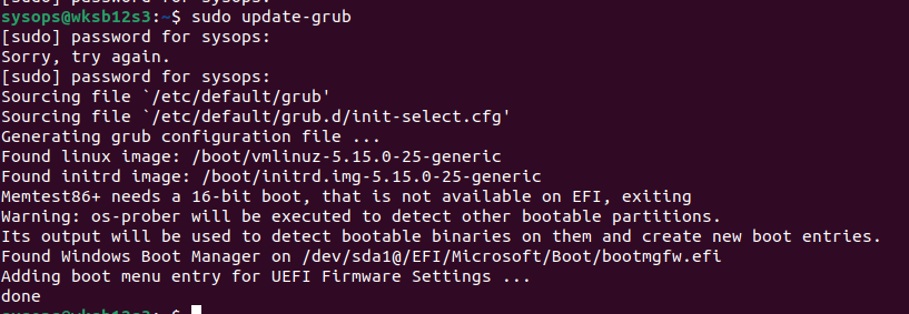 sudo update-grub - обновить конфигурацию GRUB