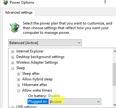 Отключить таймеры пробуждения в Windows