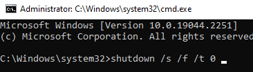 выключить компьютер командой shutdown 