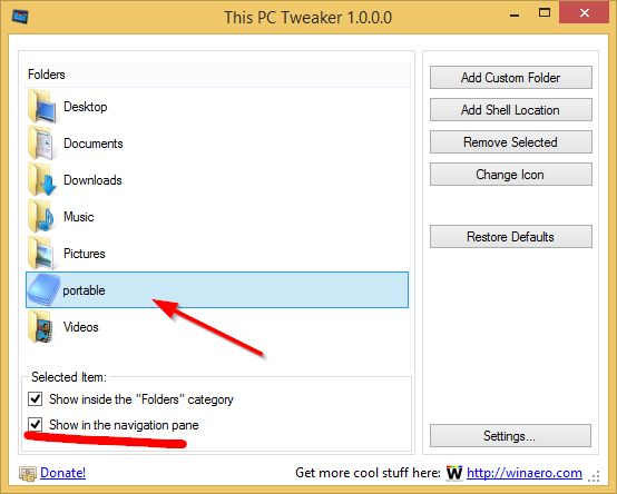 Show in the Navigation Pane