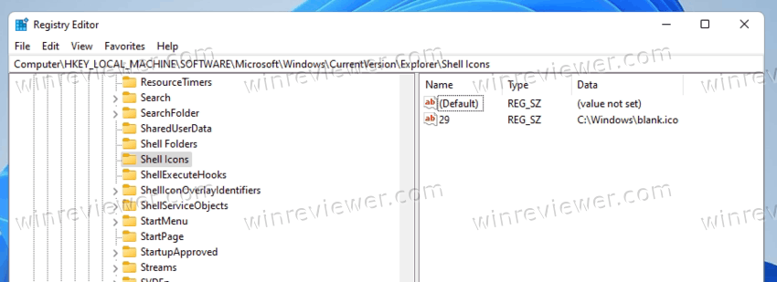 Врнучную убрать стрелки с ярлыков в Windows 11