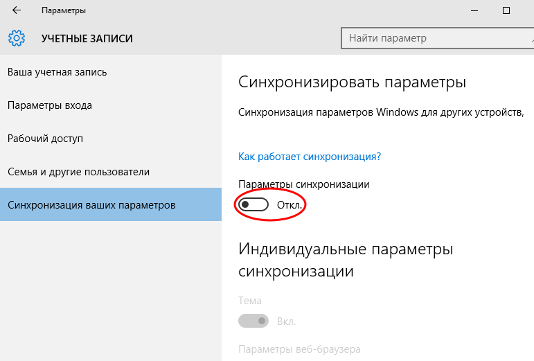 Выключение синхронизации облачных сервисов