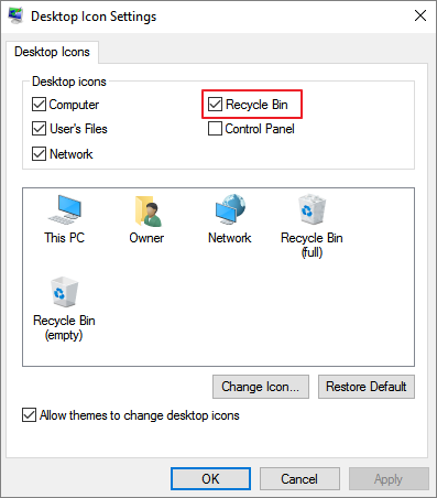 remove recycle bin icon