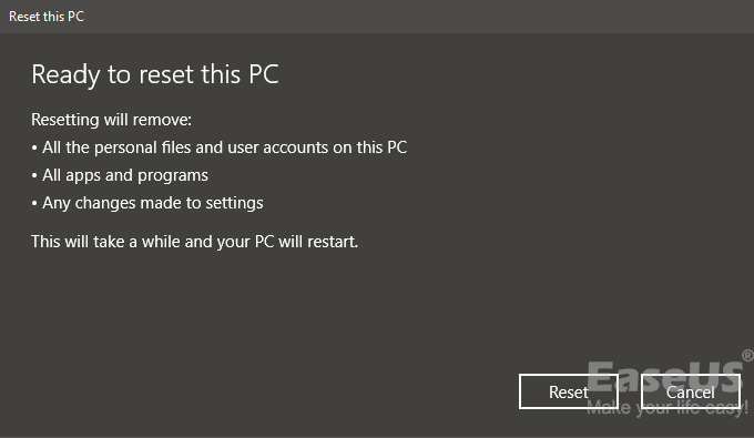 click reset to start the resetting process