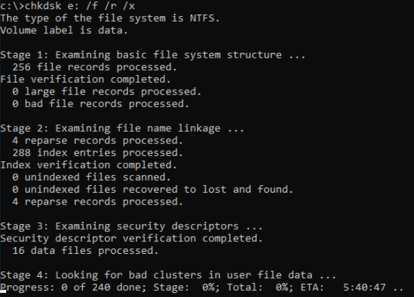 run chkdsk command in windows 10 command prompt