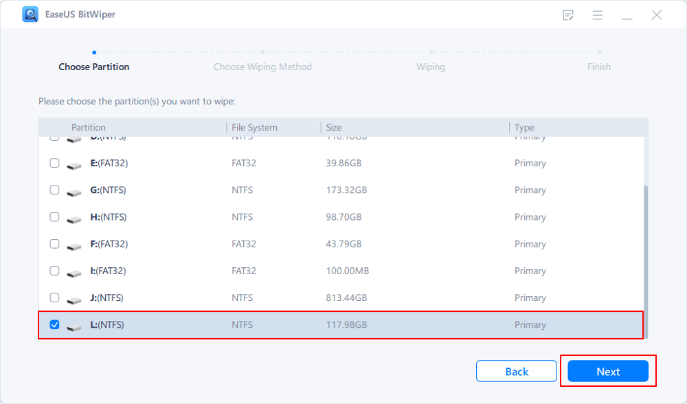 Select partition to wipe