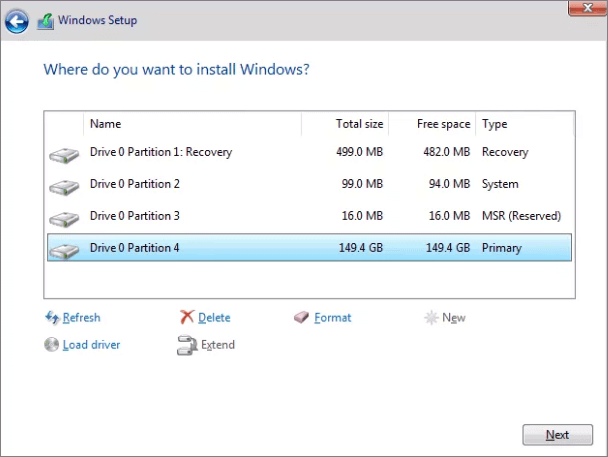 format C drive using Windows setup