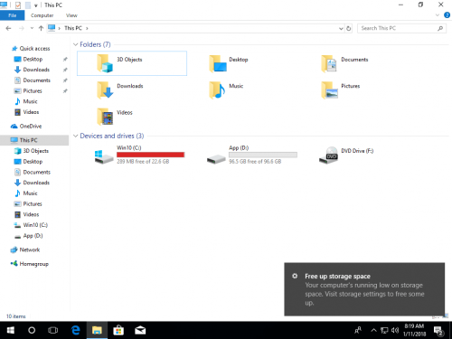 Low disk space