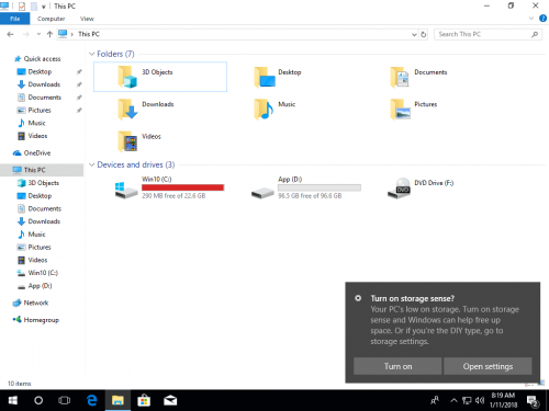 Low storage space