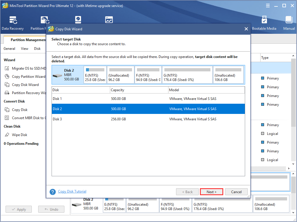select target disk