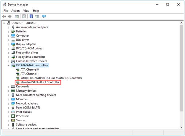 find Standard SATA AHCI Controller