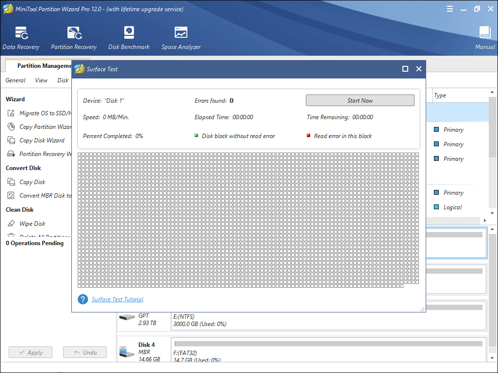 run disk Surface test