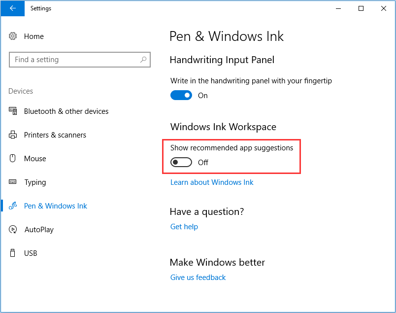 stop Windows Ink pop ups