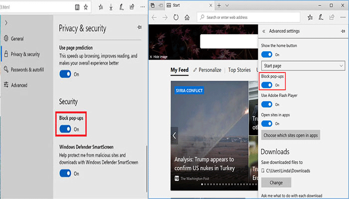 stop Microsoft Edge pop ups