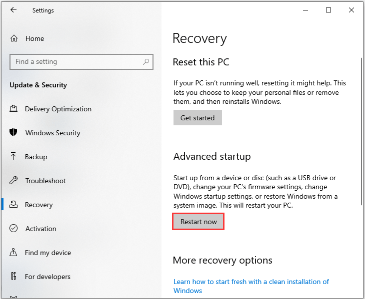 click Restart now