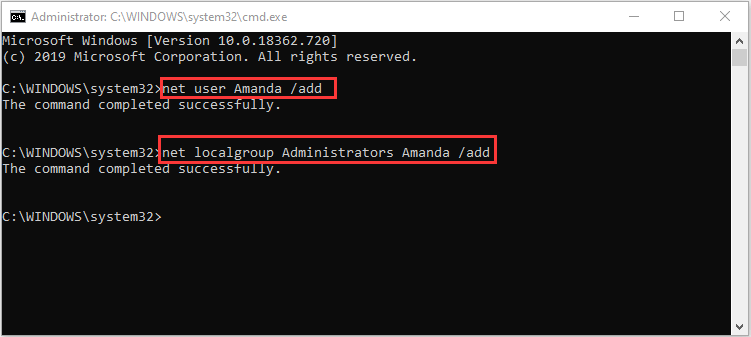 create admin account cmd